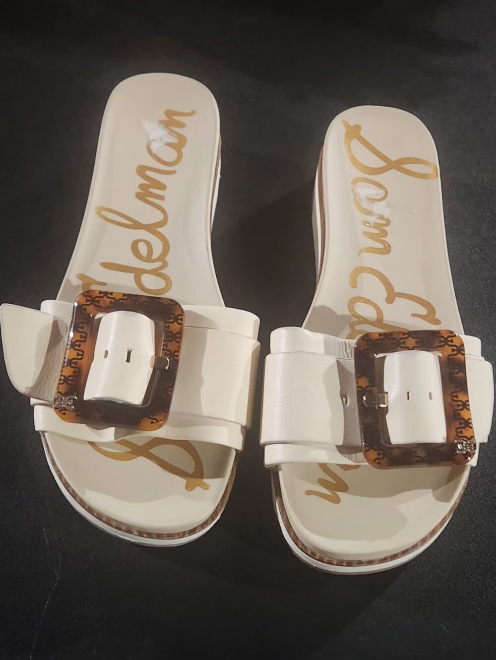 Sam Edelman Ariane Platform Slide Sandals, featuring a bold tortoiseshell Buckle